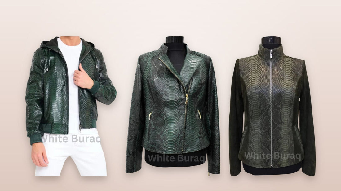 Men's green python leather hooded jacket in genuine python leather