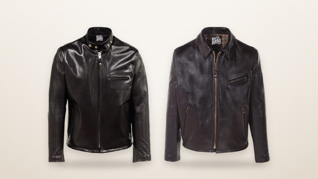 Black heavyweight horsehide racer jacket and black heavyweight cowhide racer jacket