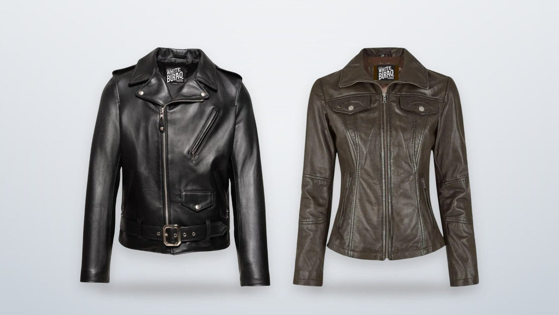 Black lambskin asymmetrical moto jacket and women's dark brown trucker leather jacket