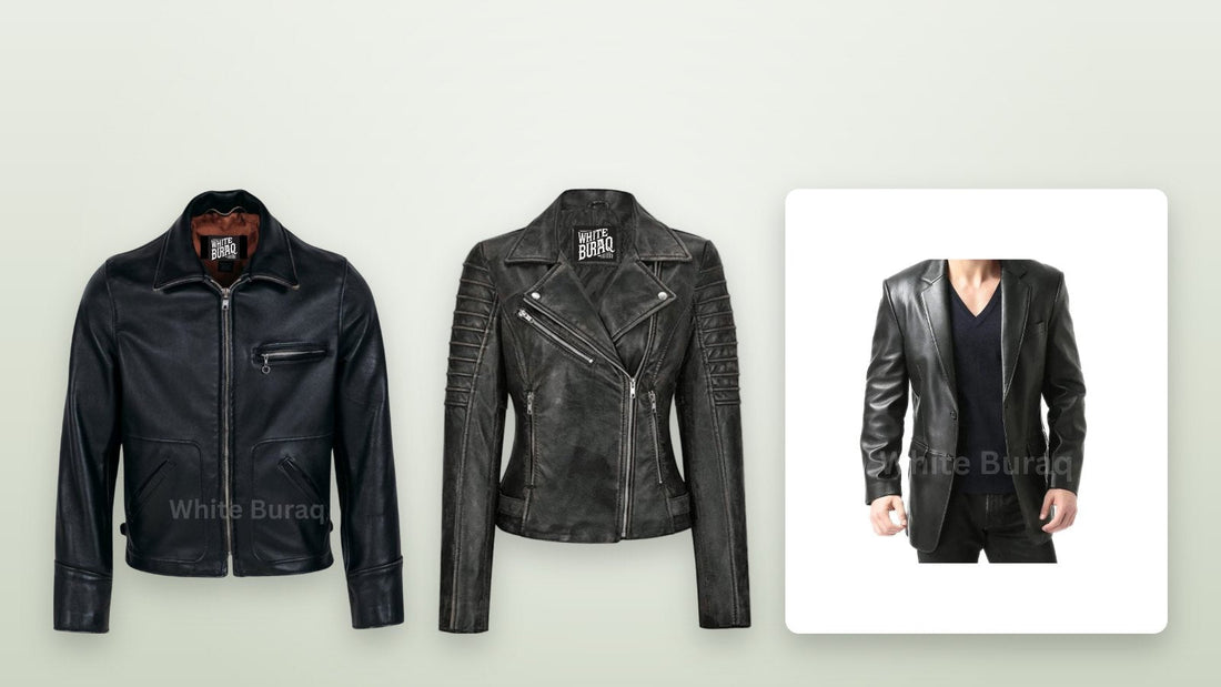 Men's black leather tailored biker jacket
