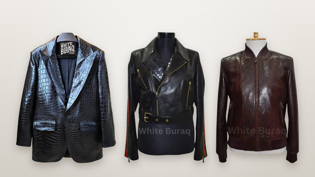 Men's black crocodile leather blazer with a natural scale pattern