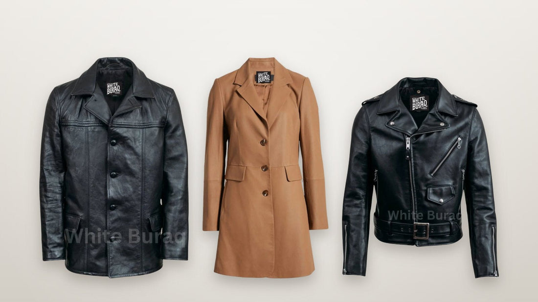 Men's black leather mid-length car coat, a longer alternative to a waist-length leather jacket
