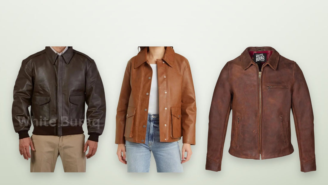 Men's distressed brown leather A-2 bomber jacket