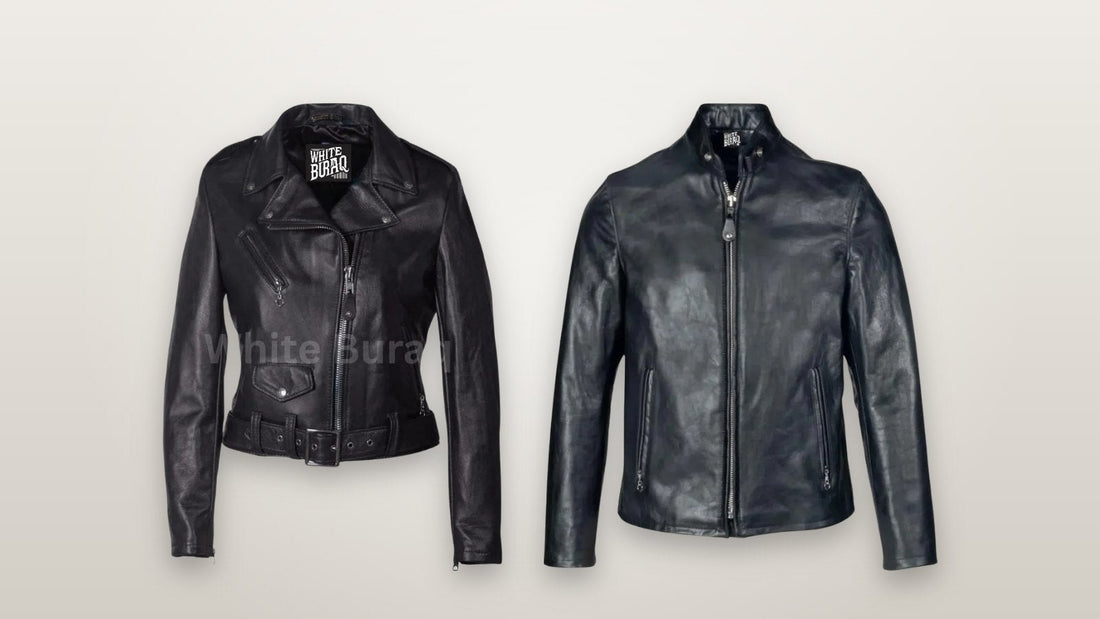 Women's lightweight lambskin leather jacket and men's black lightweight cowhide cafe racer jacket for travel