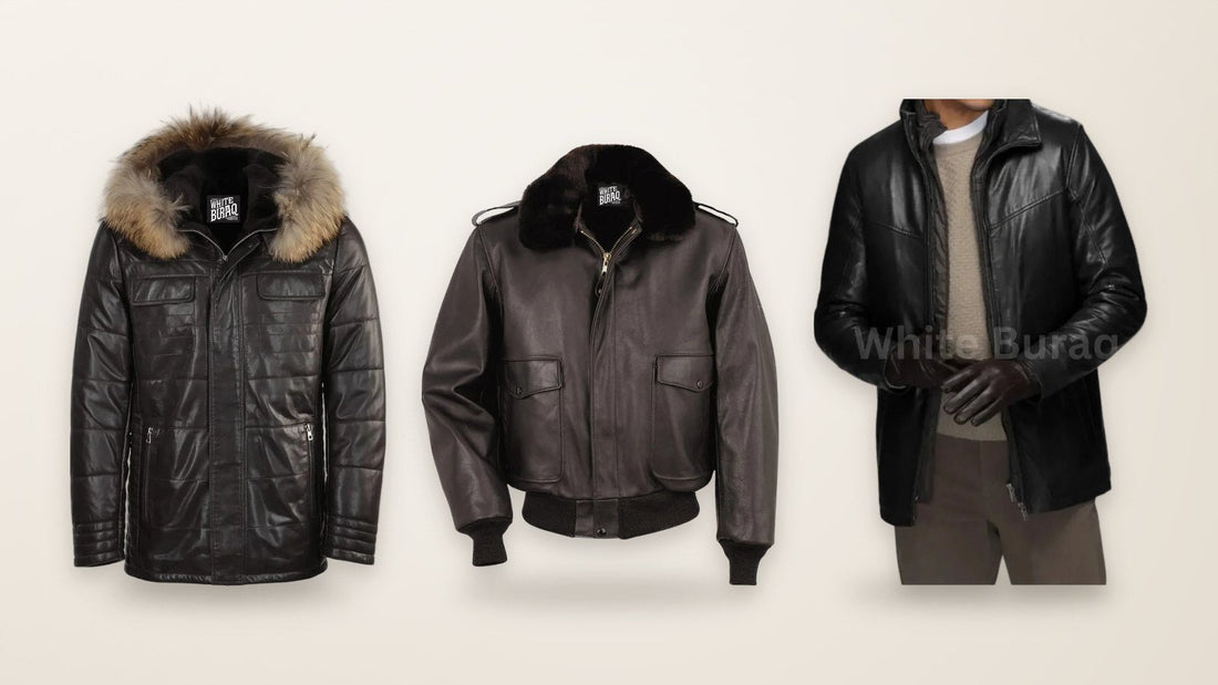 Black lambskin hooded jacket with sheepskin lining, cowhide A-2 flight jacket with zip-out liner and black lambskin coat with detachable quilted vest