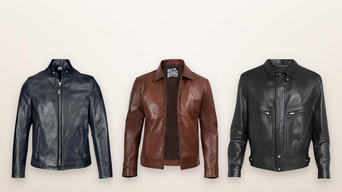Men's black lightweight cowhide cafe racer jacket