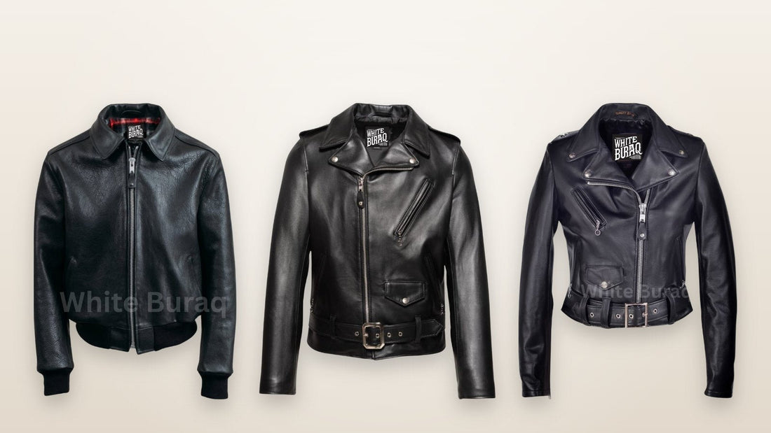 Black leather bomber jacket with a ribbed collar for wearing with joggers