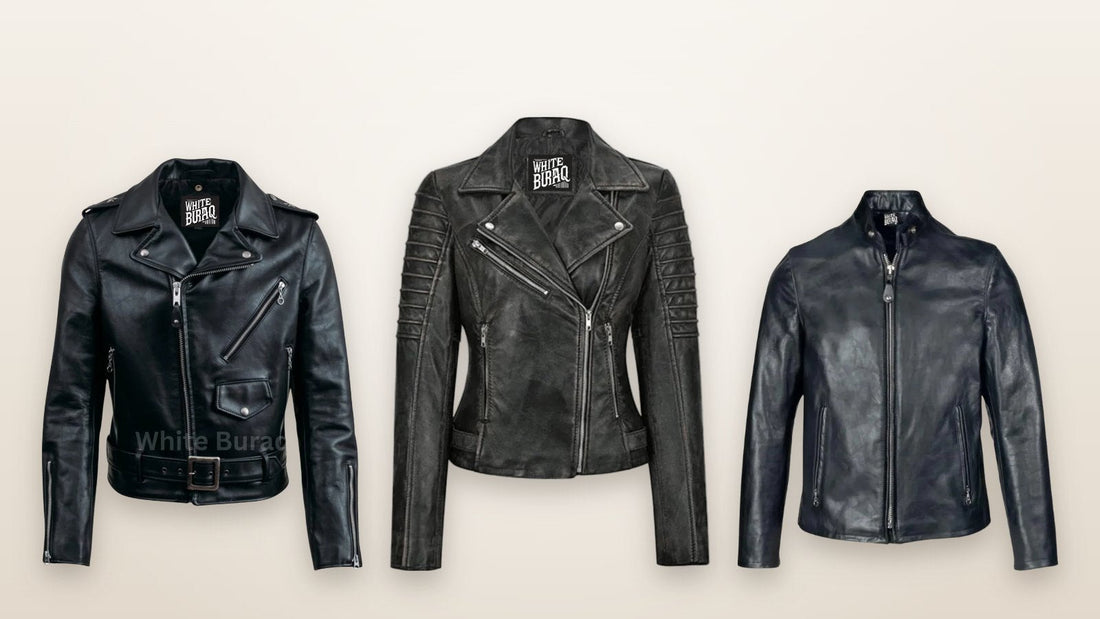 Black asymmetrical biker jacket for men, black lambskin biker jacket for women and black cafe racer jacket for men