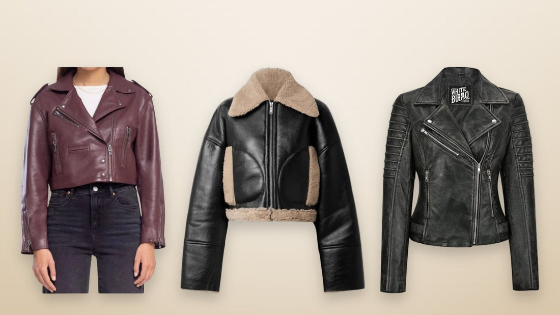 Women's maroon cropped asymmetrical leather jacket