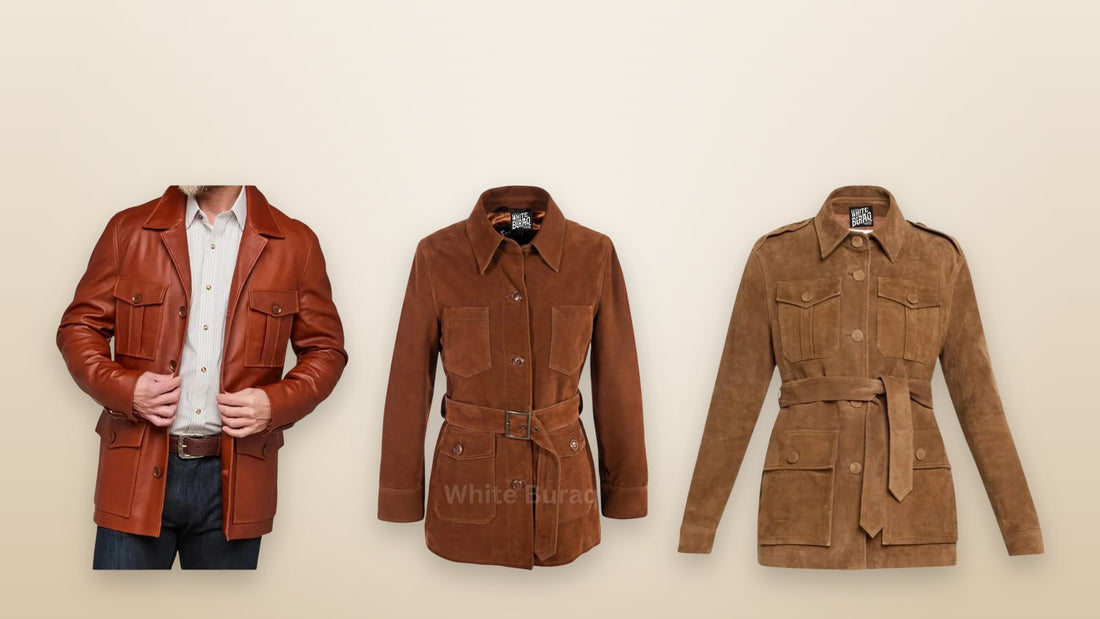 Distressed brown lambskin safari jacket for men