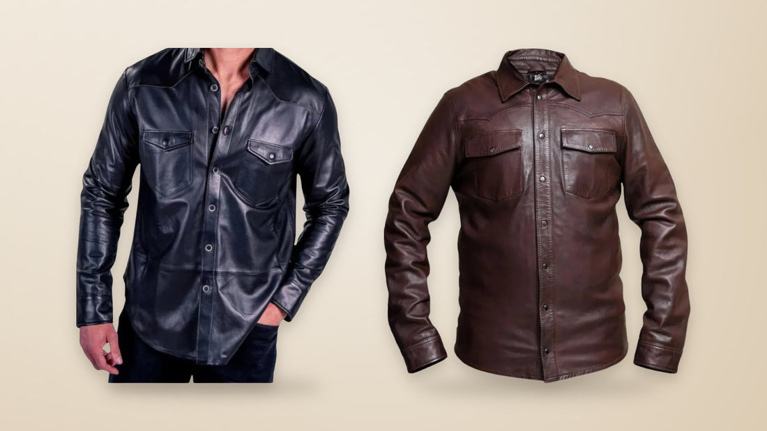 Black lambskin leather shirt and vegetable-tanned leather western shirt