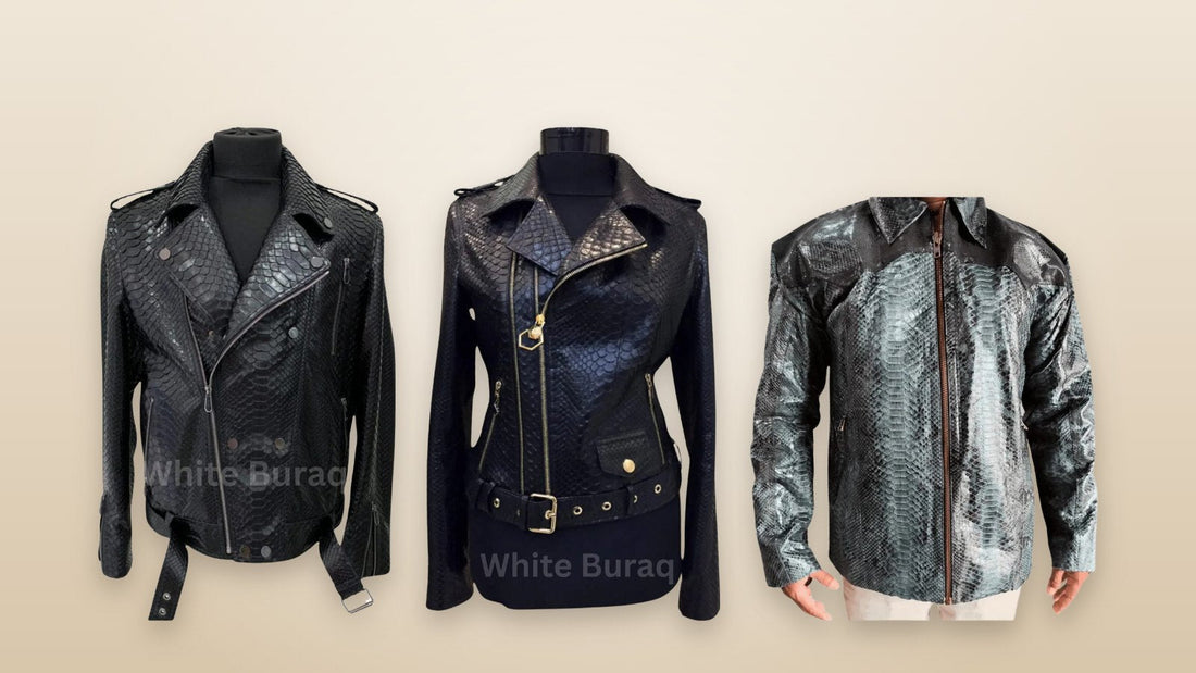 Men's black python leather moto jacket