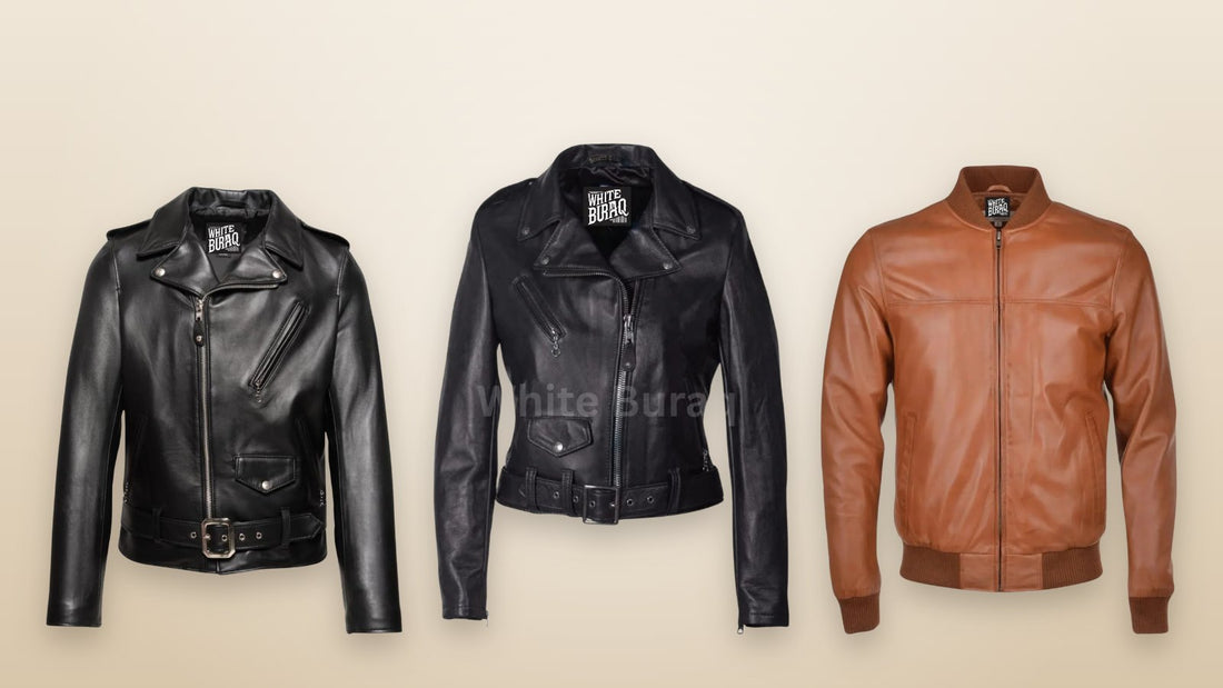 Men's black lambskin moto jacket, women's lightweight lambskin leather jacket and men's brown leather bomber jacket