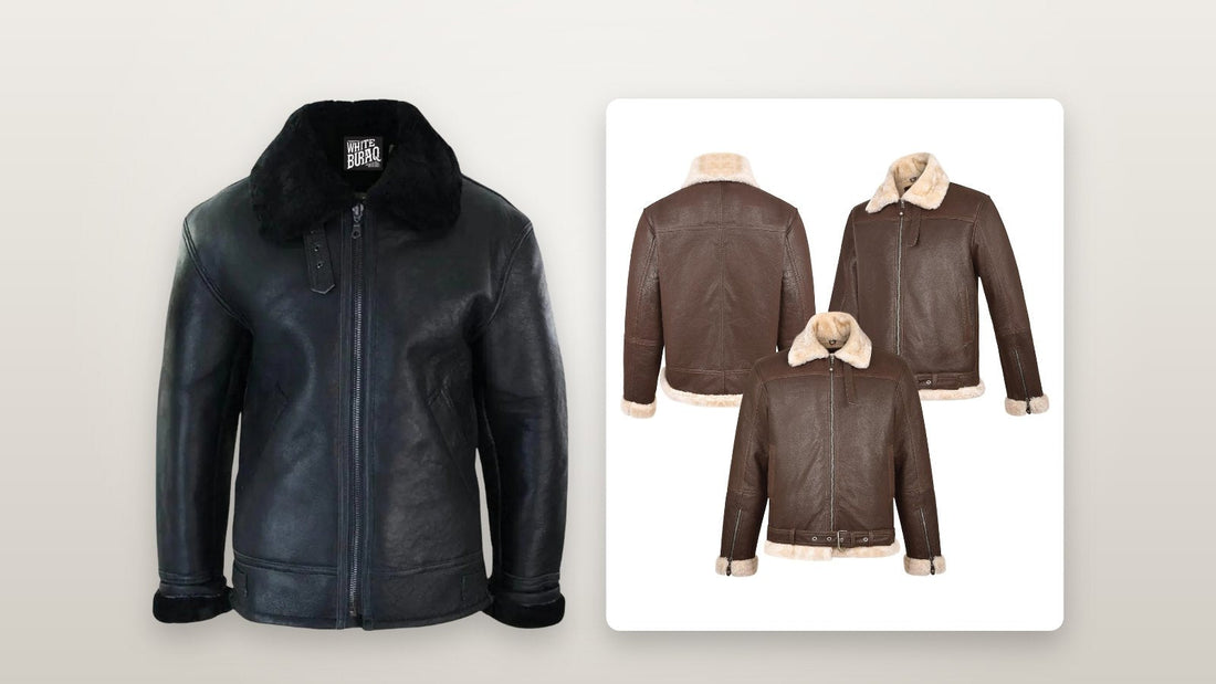 Men's black lambskin shearling aviator jacket