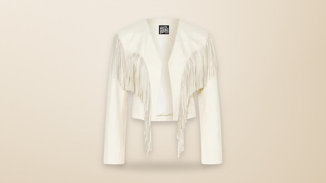 Women's white leather western fringe jacket