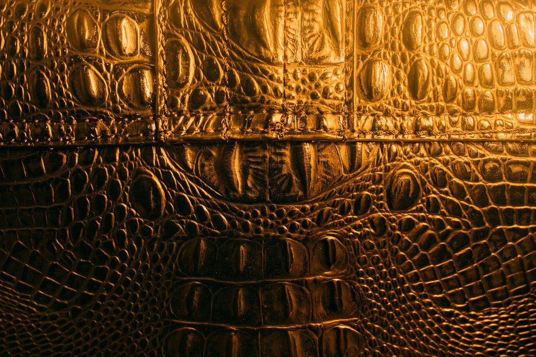Close-up of croc-pattern leather
