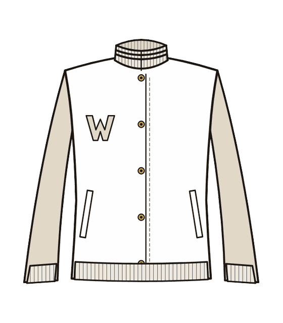Sketch of a custom varsity jacket for a cheer gym