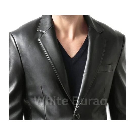 Men’s Black Two-Button Leather Blazer