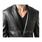 Men’s Black Two-Button Leather Blazer