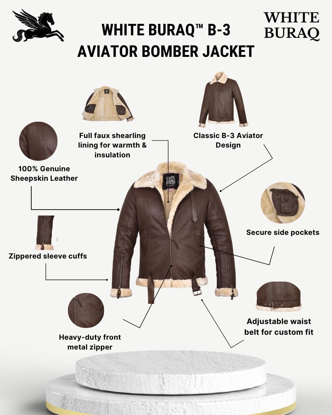 Unisex B-3 sheepskin bomber jacket, size guide