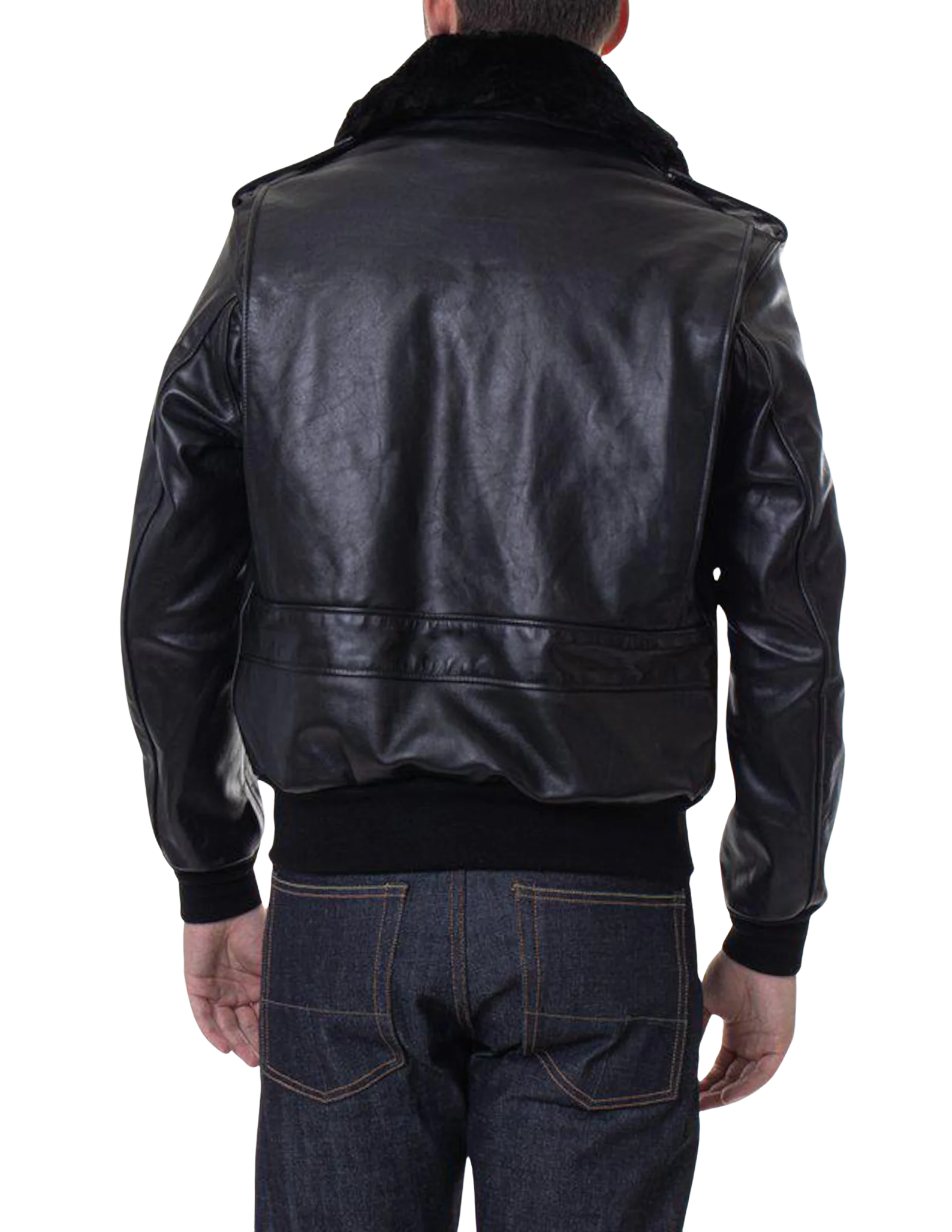Black leather jacket worn by a person 