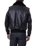 Black leather jacket worn by a person 