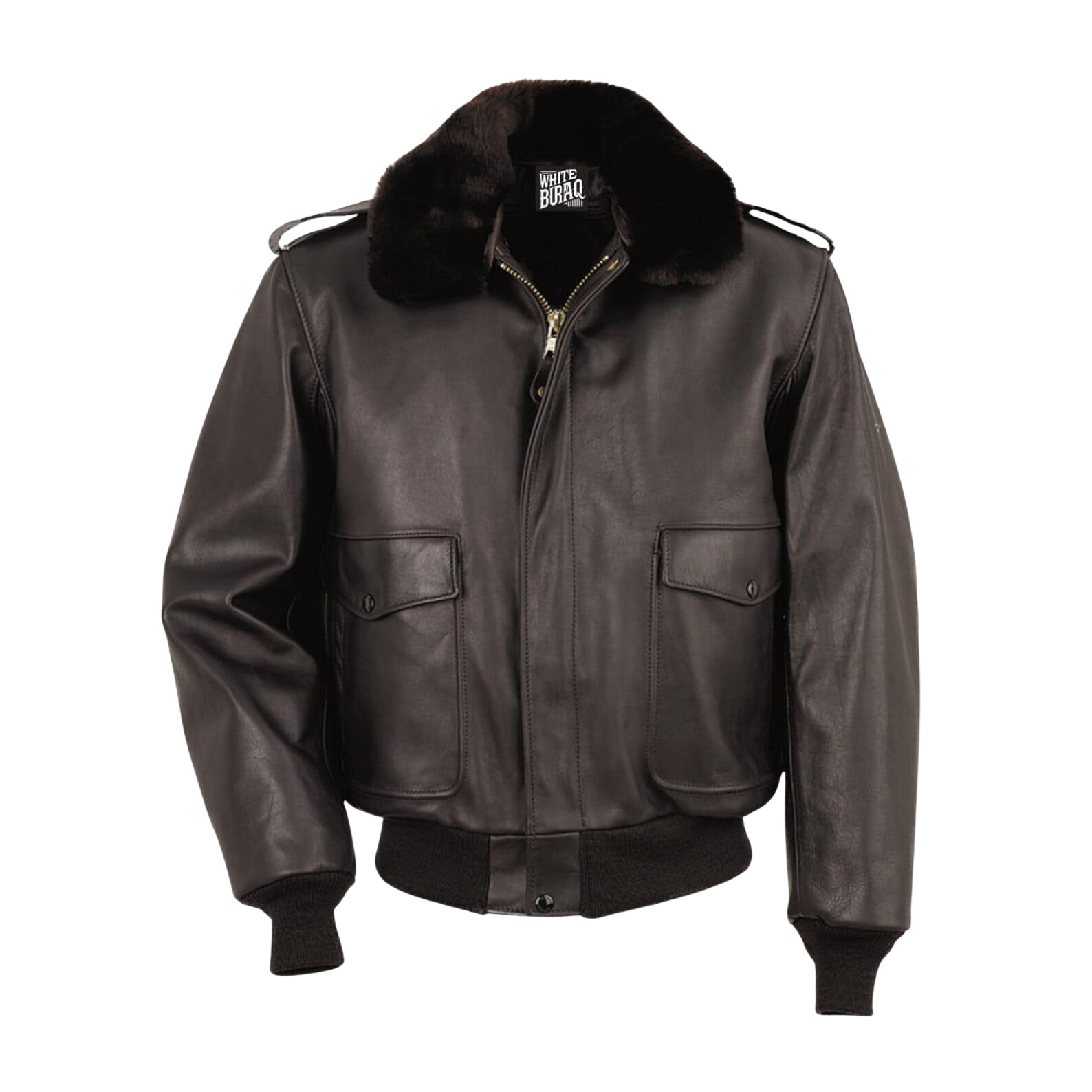 Brown leather jacket with fur collar 