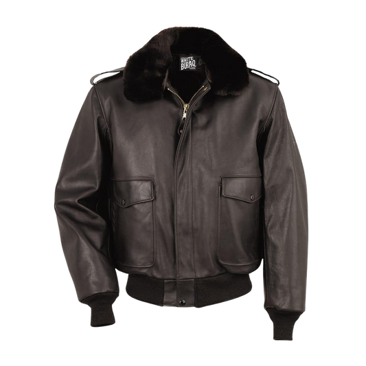 Brown leather jacket with fur collar 