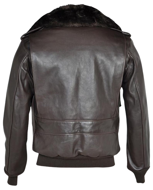 Brown leather jacket with fur collar 
