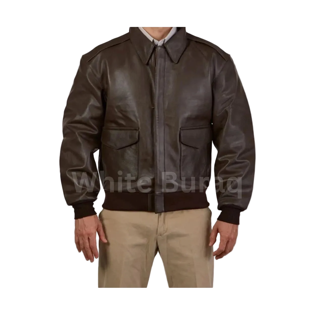 Brown leather jacket worn by a person 