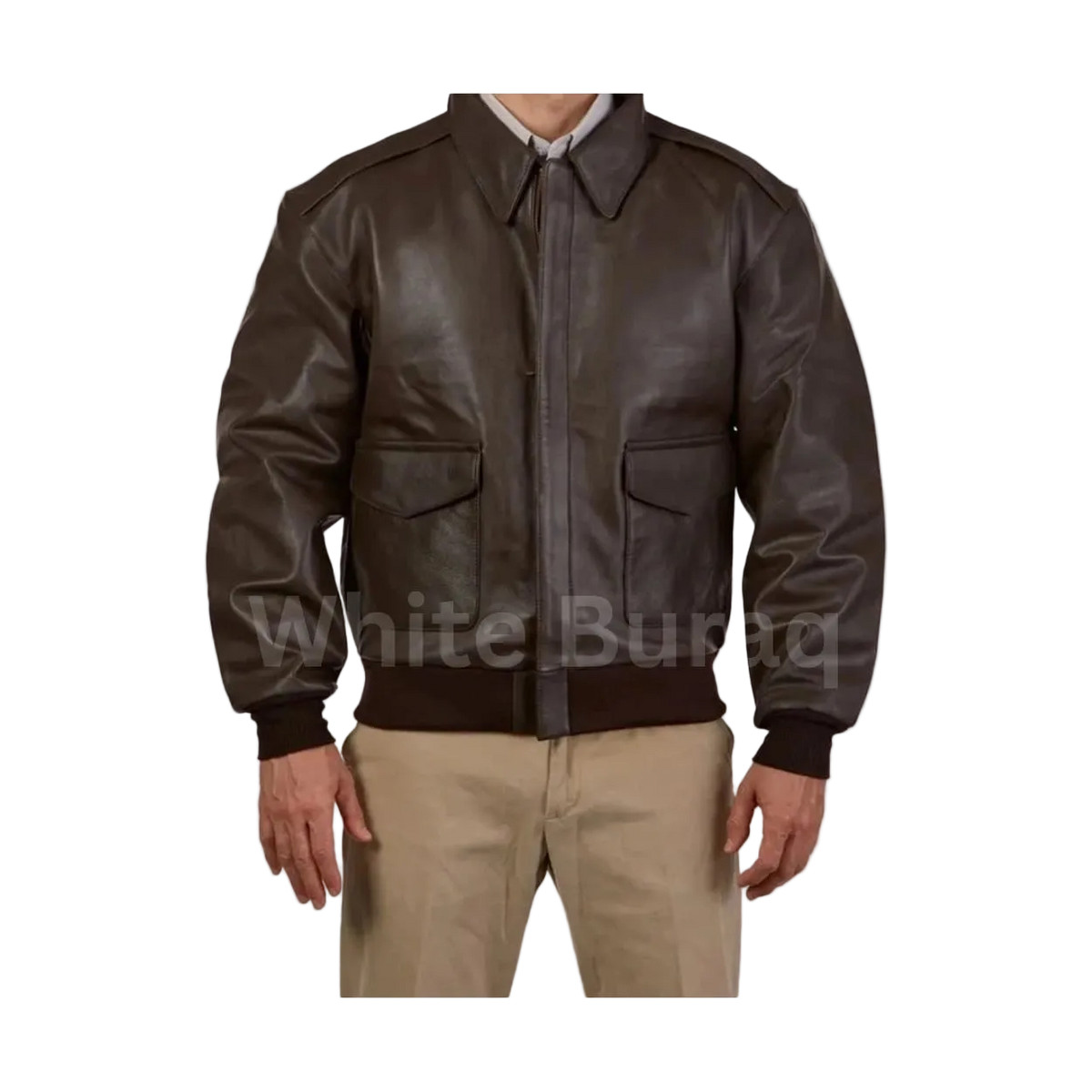 Brown leather jacket worn by a person 