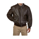 Brown leather jacket worn by a person 