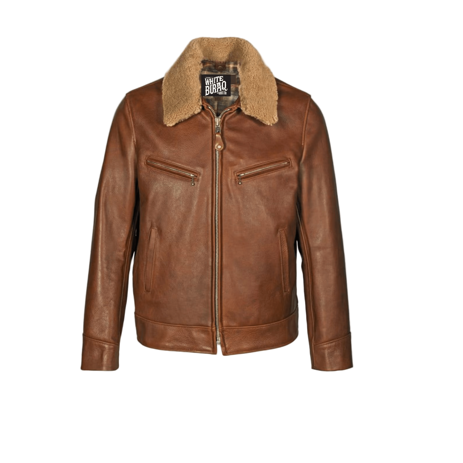 Brown leather jacket with fur collar 