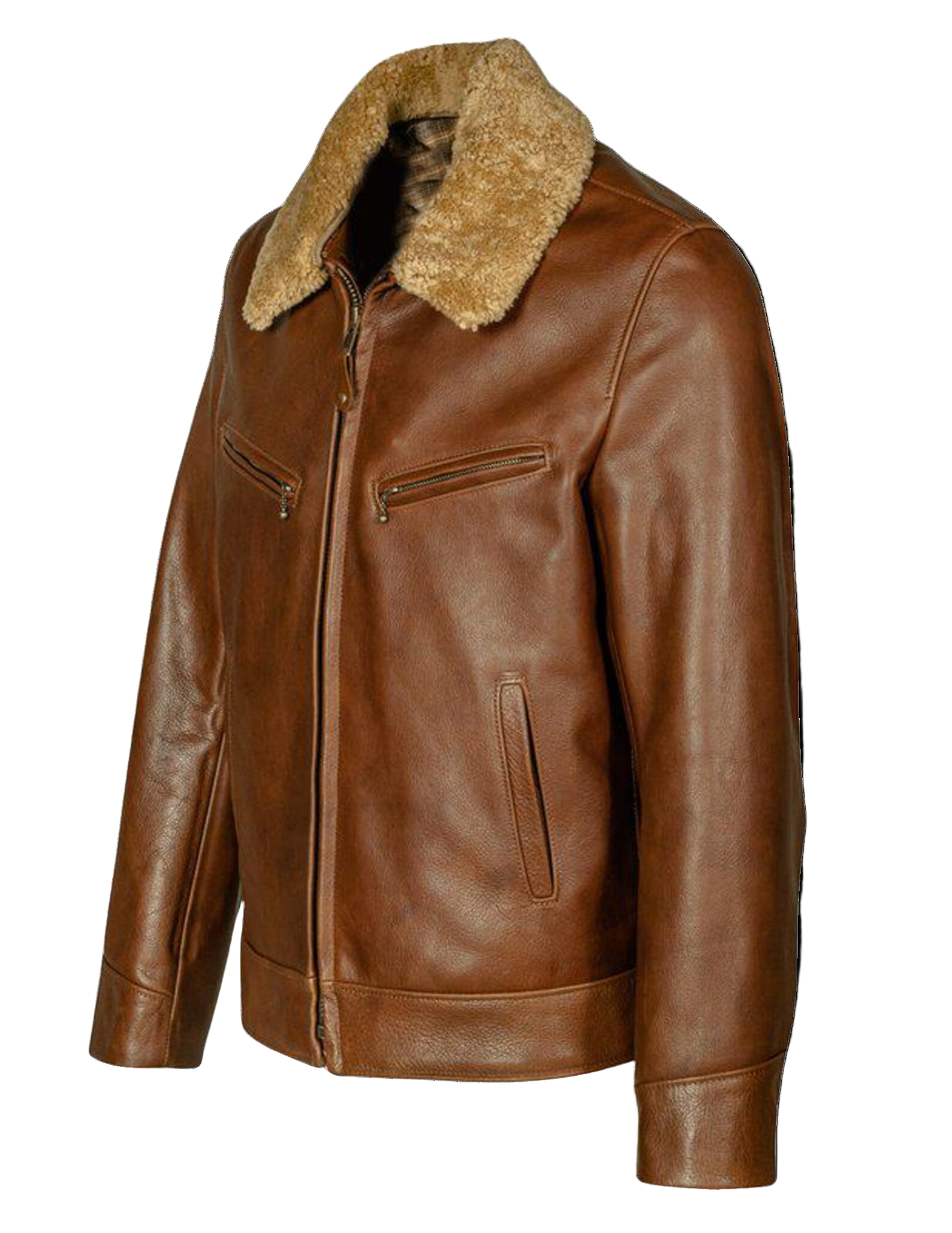 Brown leather jacket with fur collar 