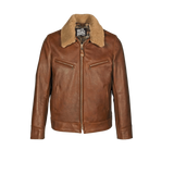 Brown leather jacket with fur collar 