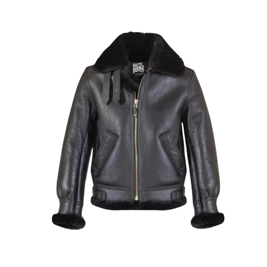 Black leather jacket with fur collar 