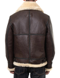 Brown leather jacket with white fur lining 