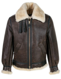Brown leather jacket with fur collar and cuffs 