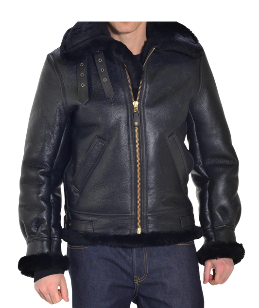 Black leather jacket with fur trim 