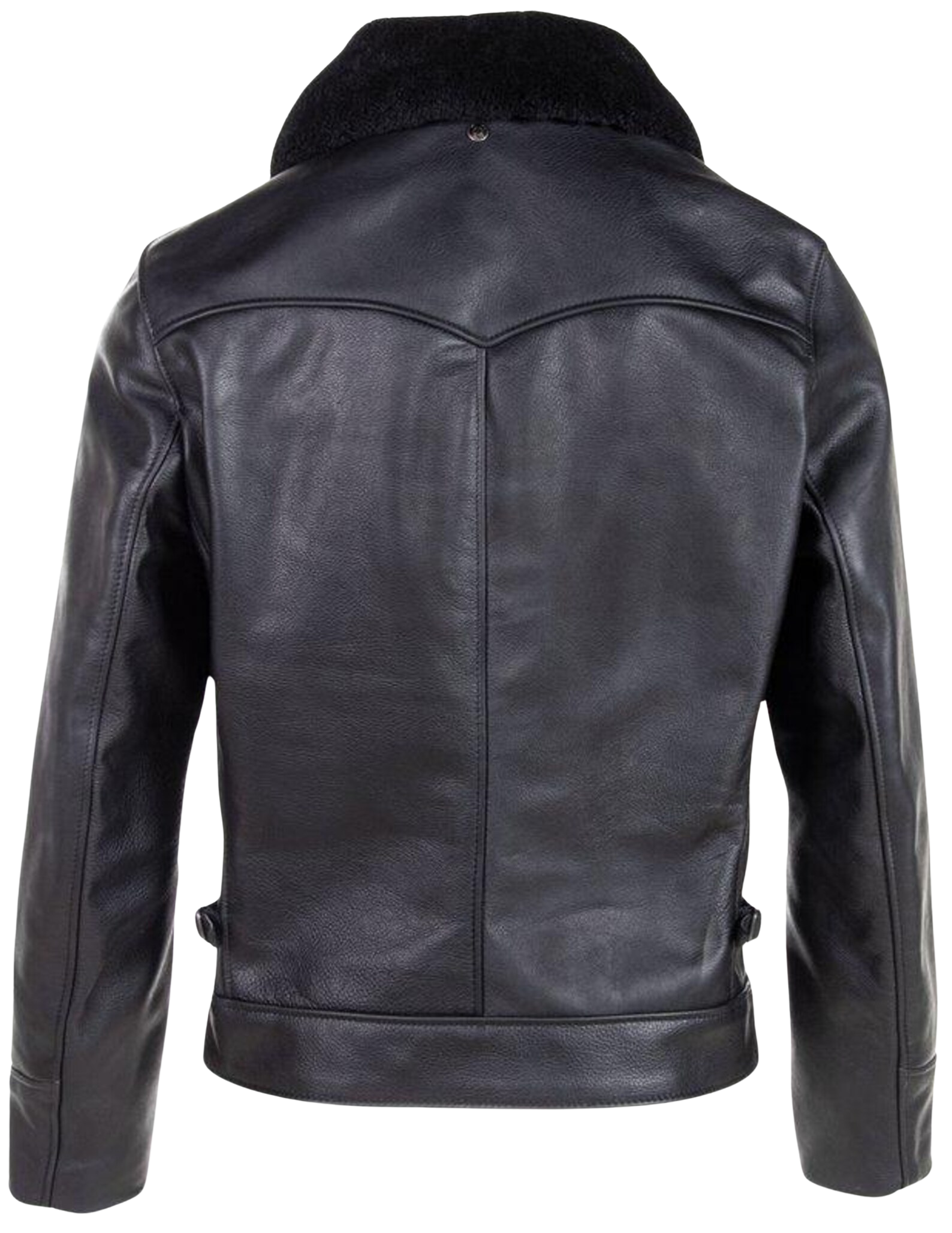 Black leather jacket with fur collar 