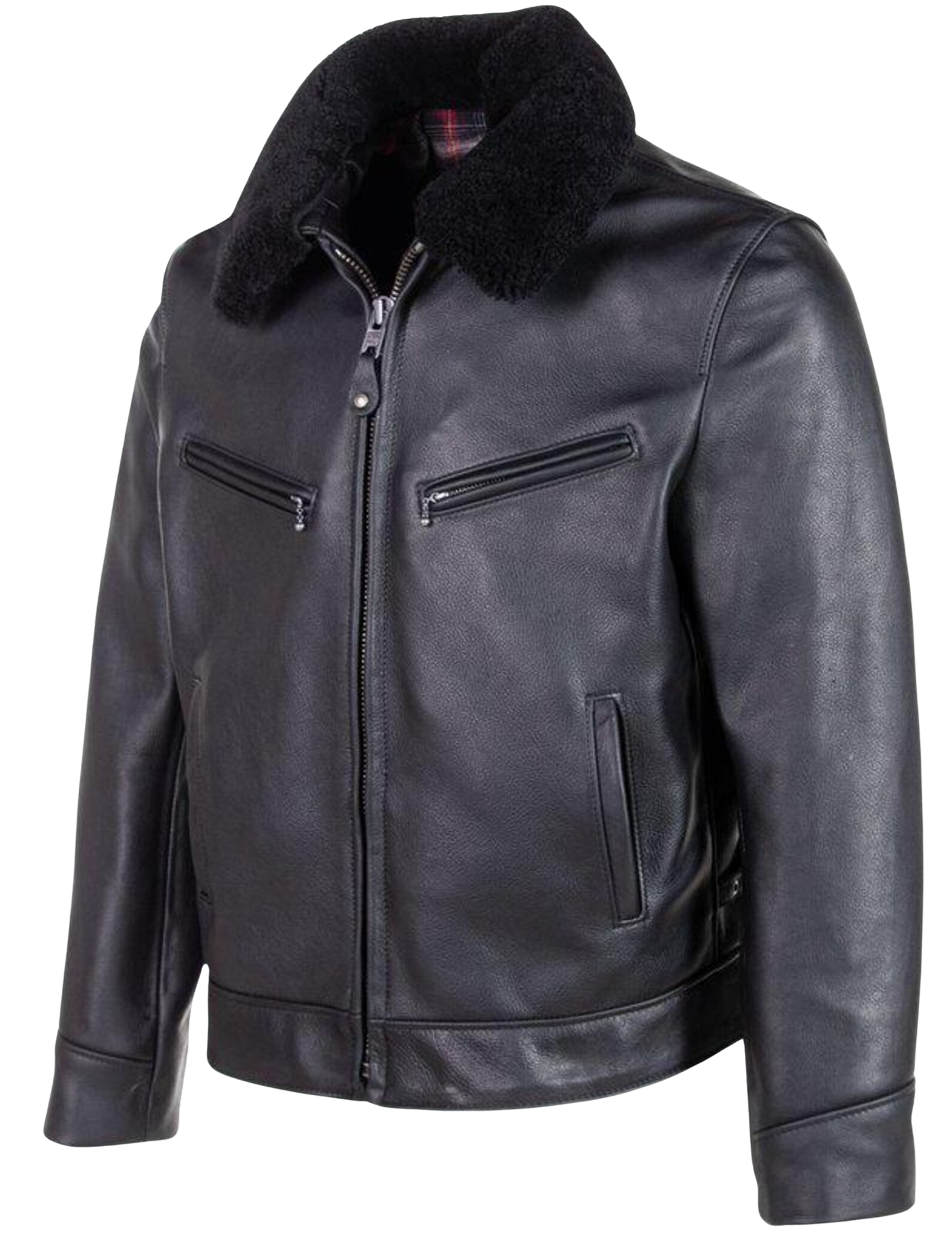 Black leather jacket with fur collar 