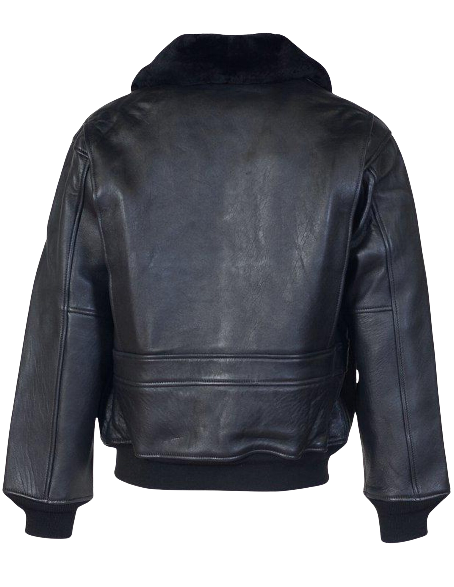 Black leather jacket shown from the back 