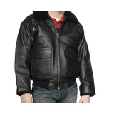 Black leather jacket worn by a person 
