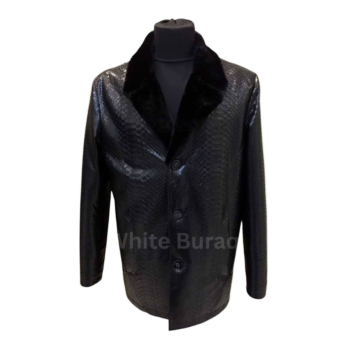 Black textured coat on a mannequin 