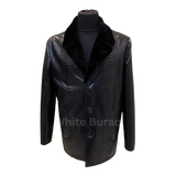 Black textured coat on a mannequin 