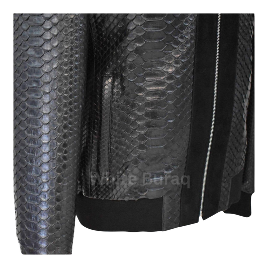 Black leather jacket with snake skin pattern 