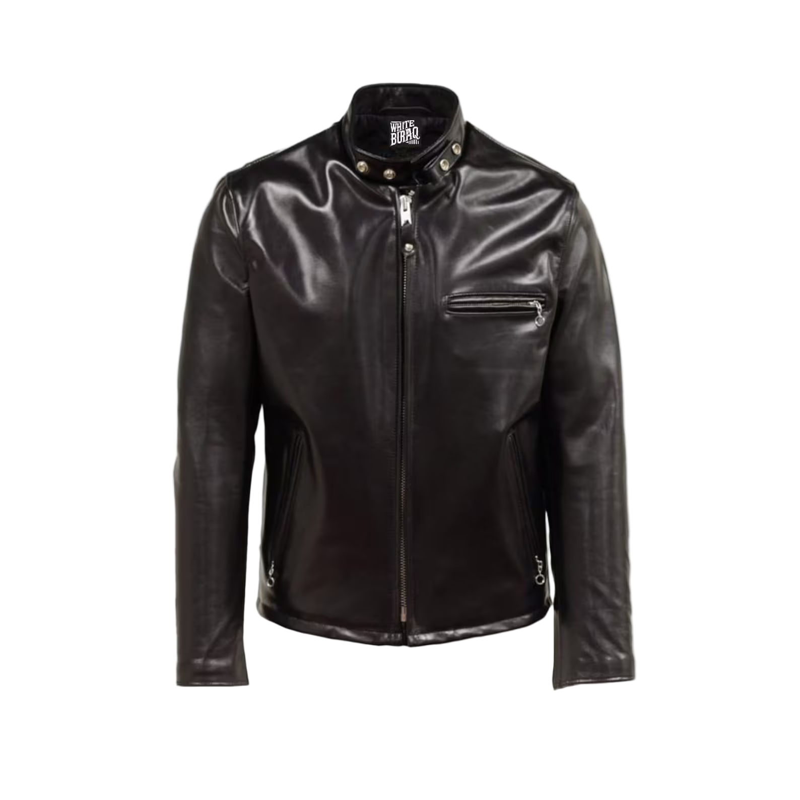 Black leather jacket with brand logo 