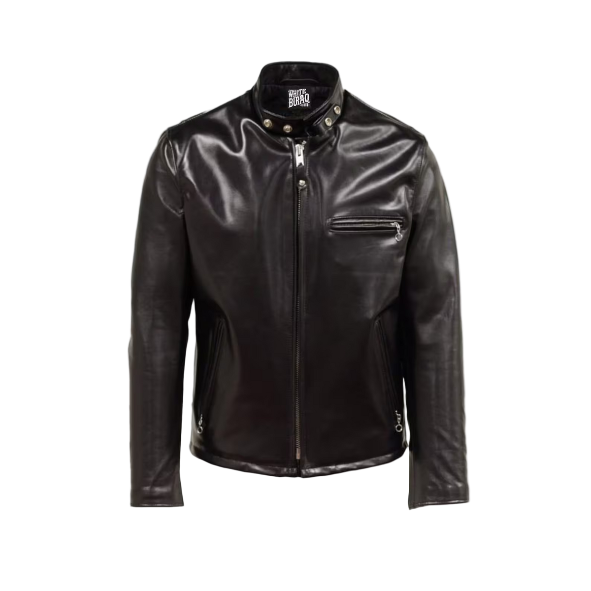 Black leather jacket with brand logo 