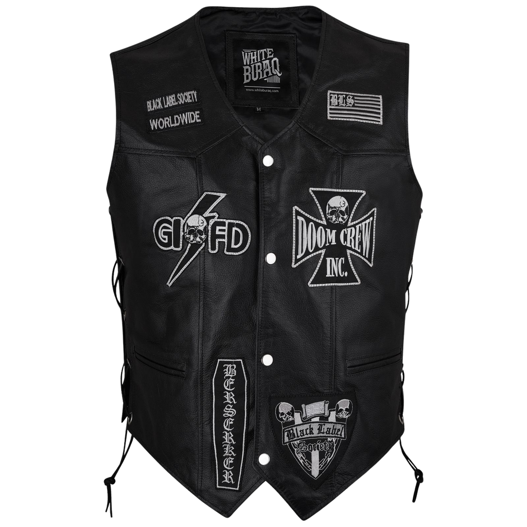 Black Label Society Biker Genuine Leather Vest Jacket – White Buraq