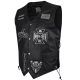 Black leather vest with various patches 